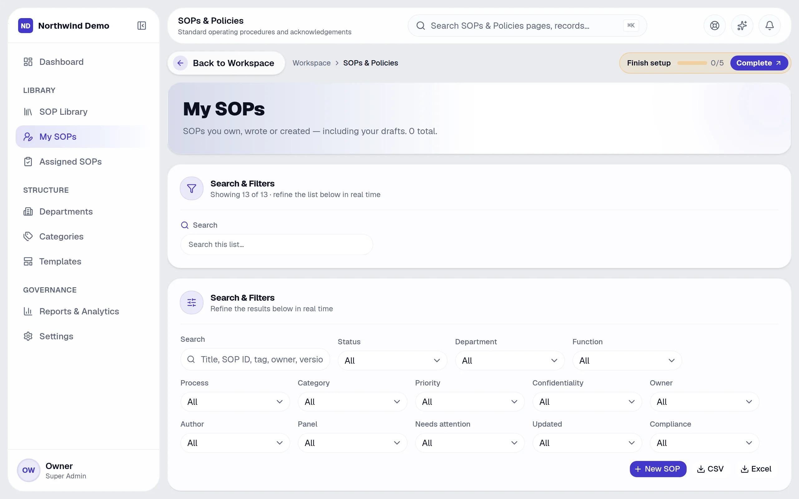 SOPs & Policies — My SOPs: the real screen