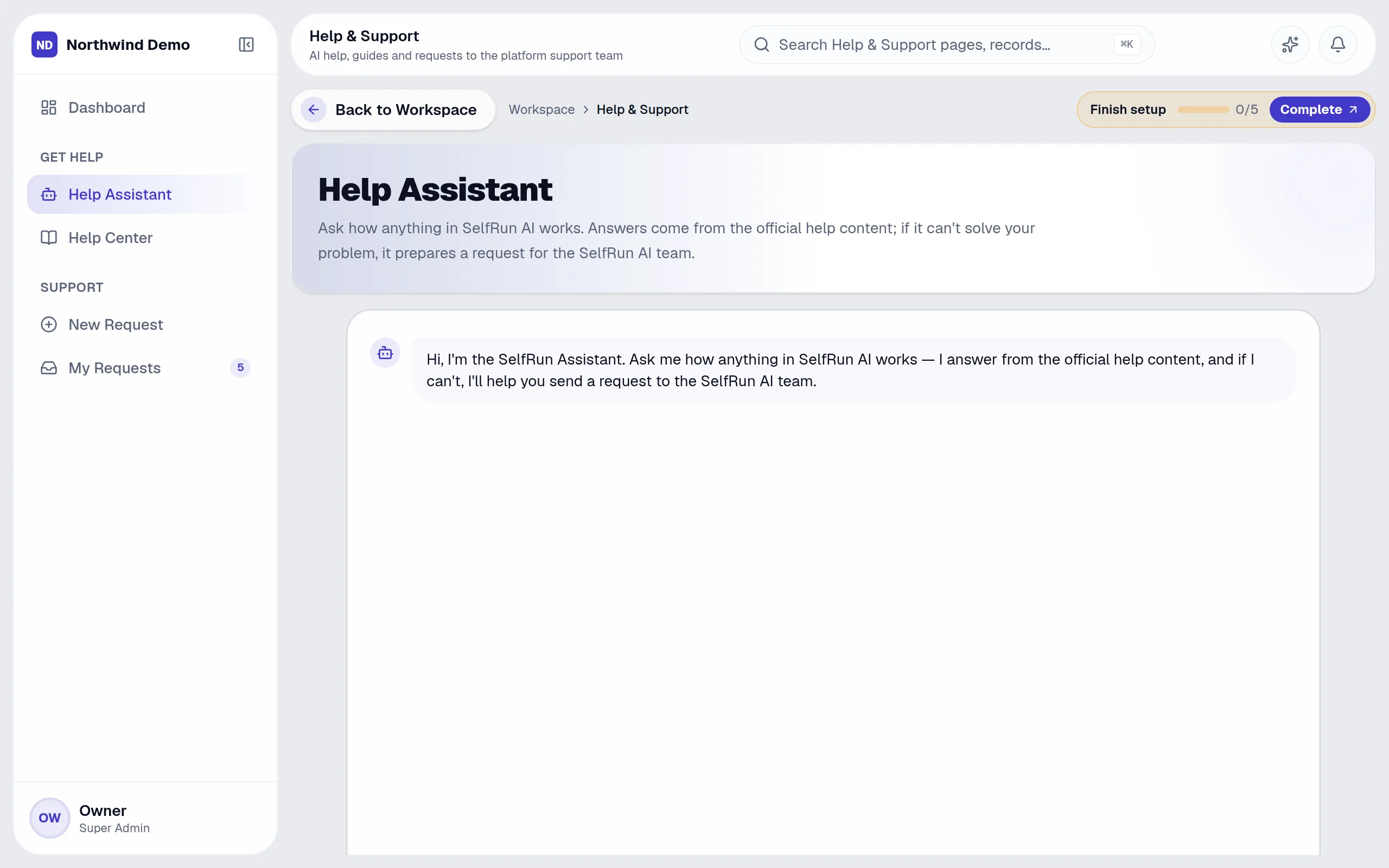 Help & Support — Help assistant: the real screen