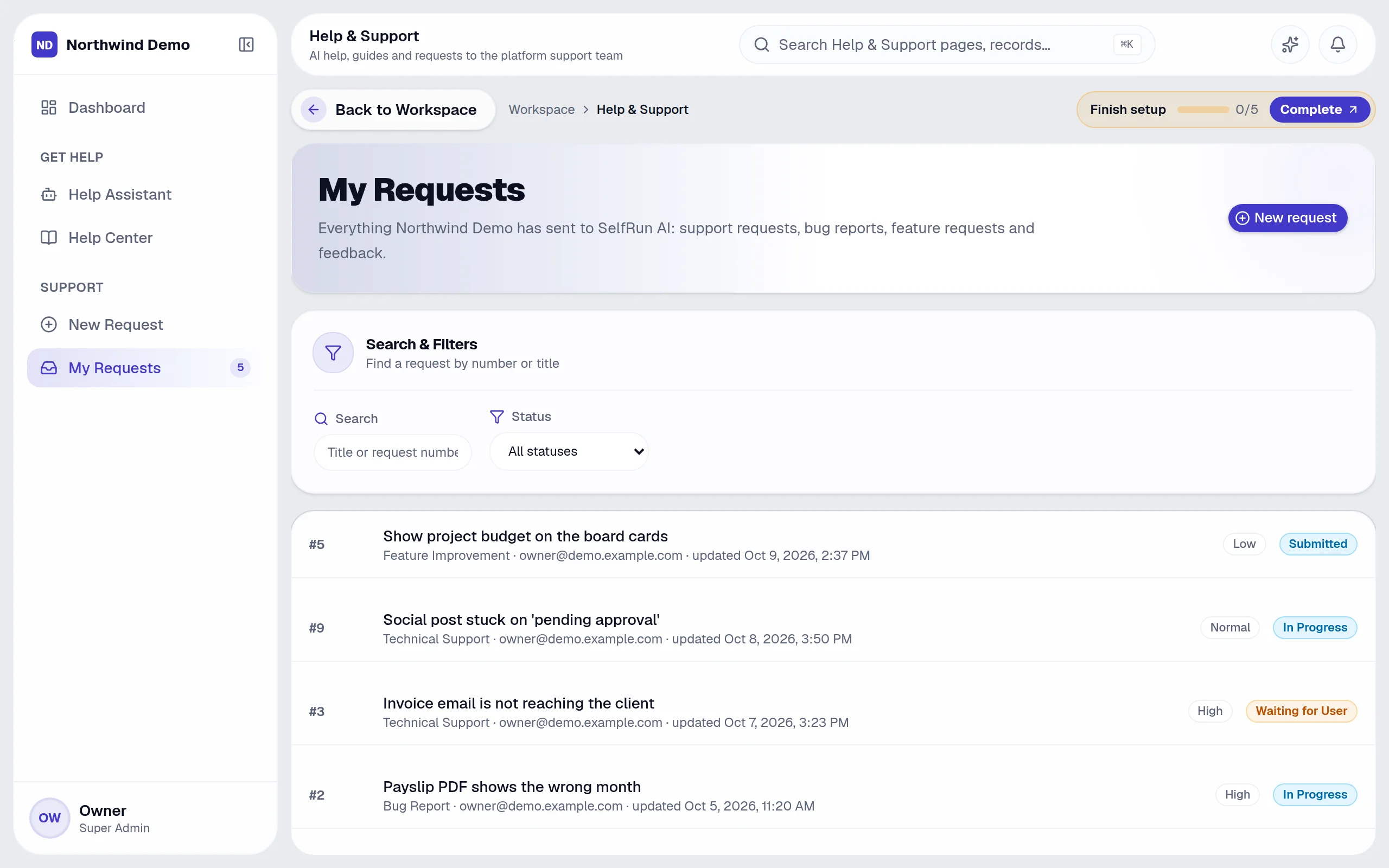 Help & Support — My requests: the real screen