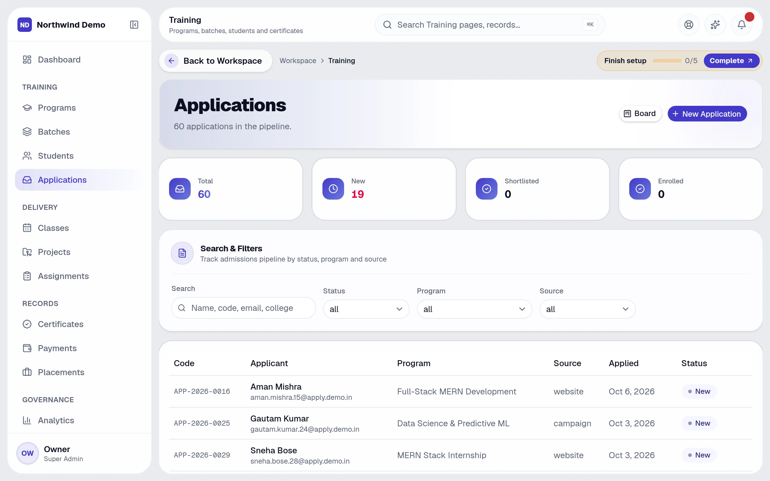 Training — Applications: the real screen