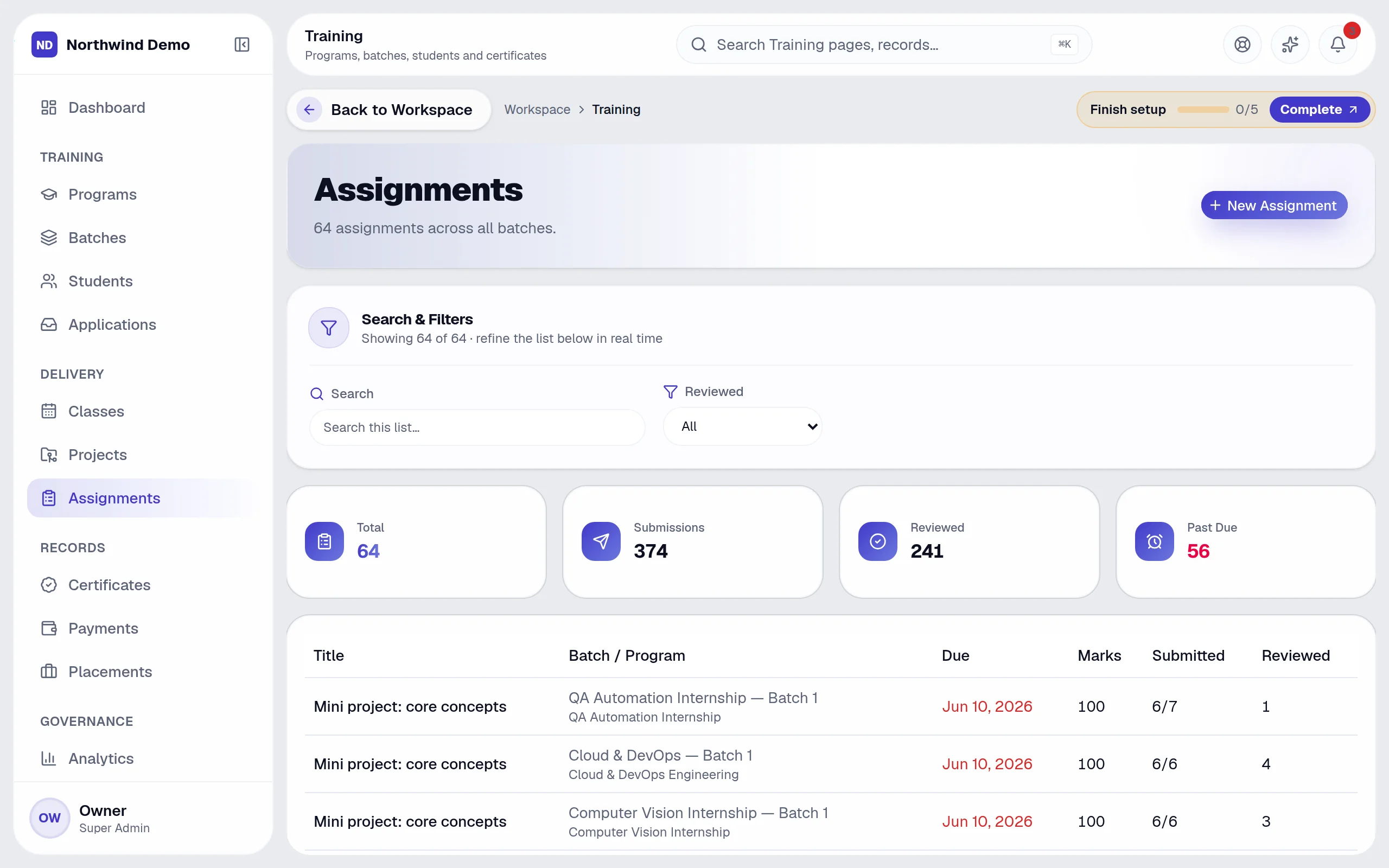 Training — Assignments: the real screen