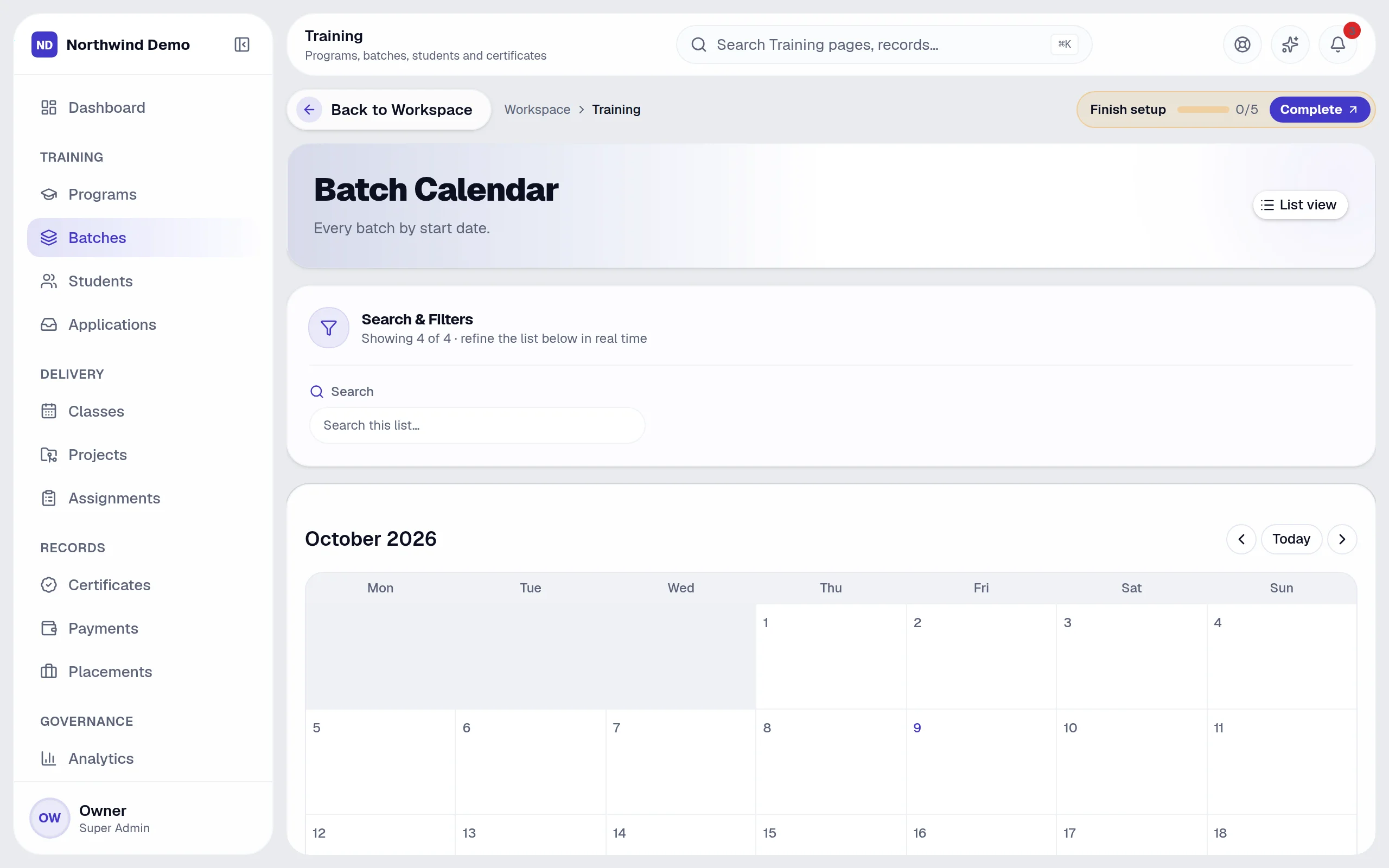 Training — Batch calendar: the real screen