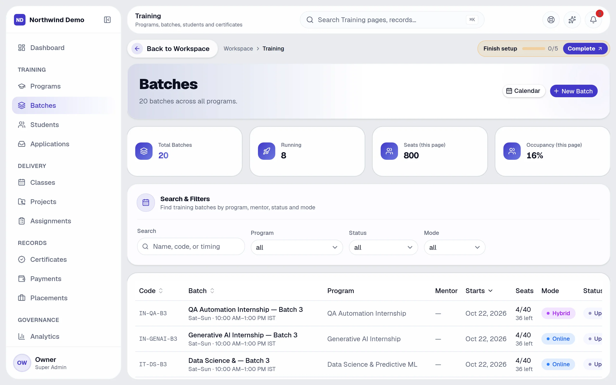 Training — Batches: the real screen