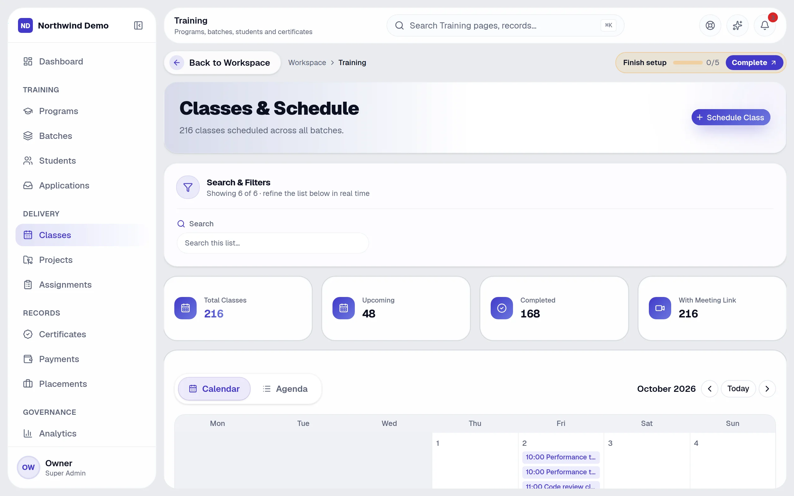 Training — Classes: the real screen