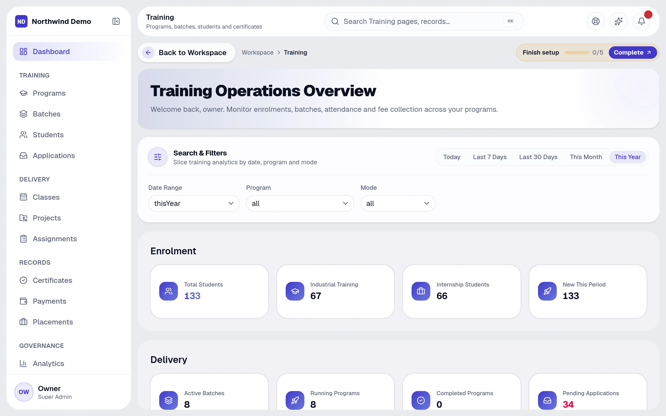 Training — My program & batch: the real screen