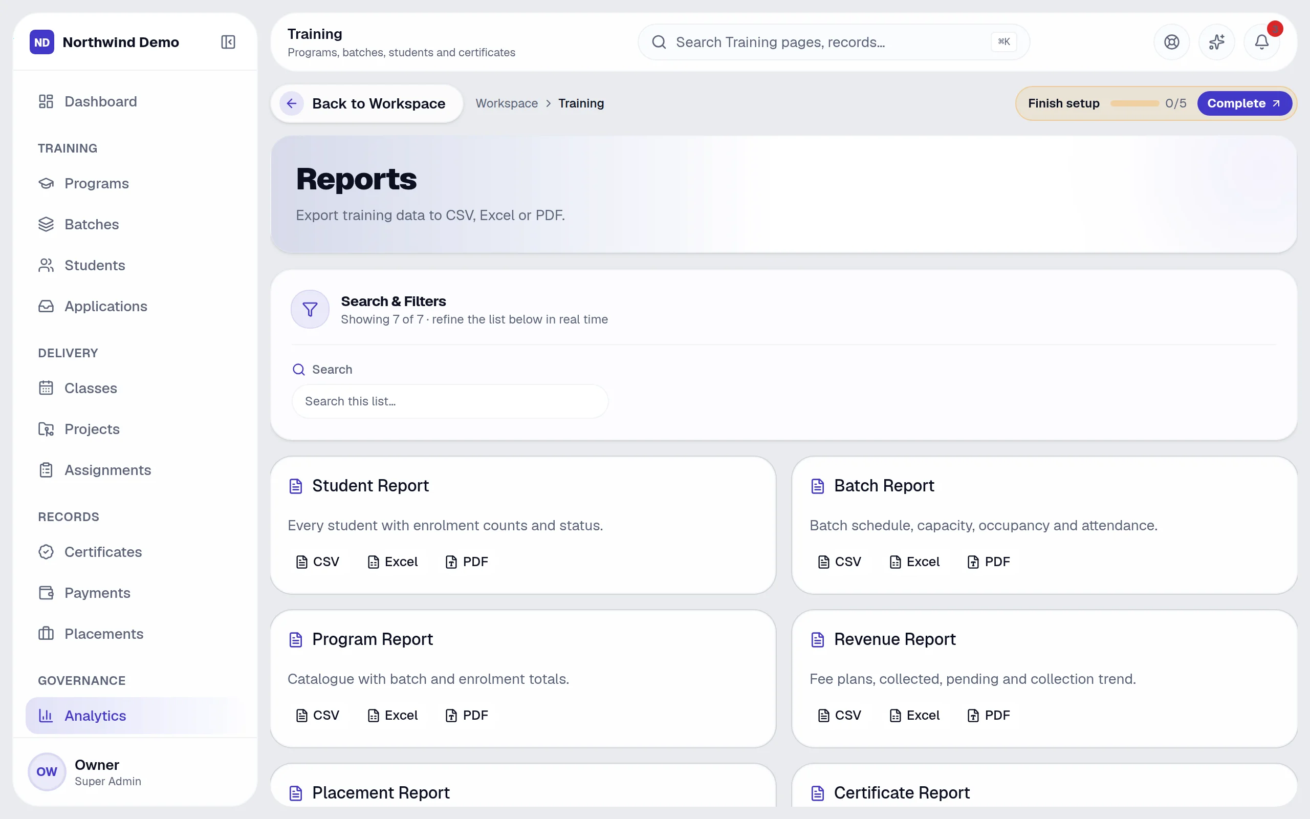 Training — Reports: the real screen