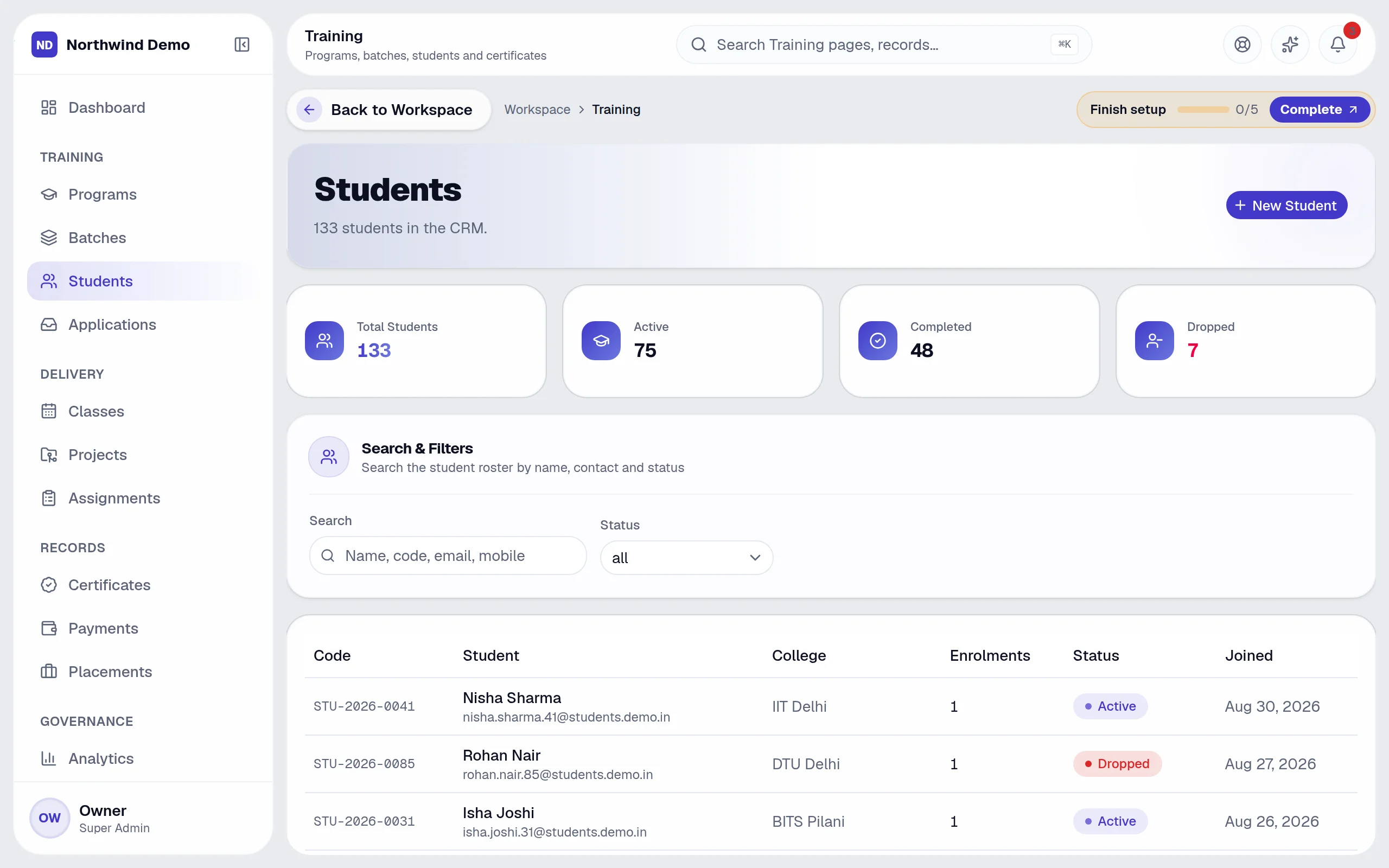 Training — Students: the real screen