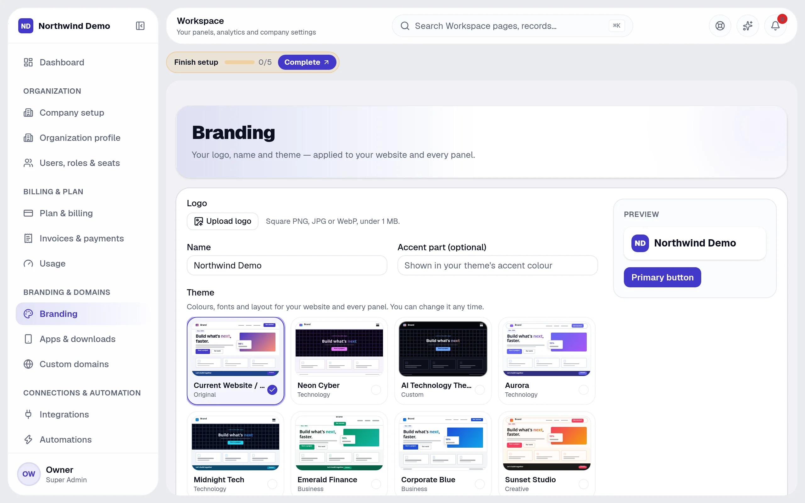 Workspace — Branding: the real screen