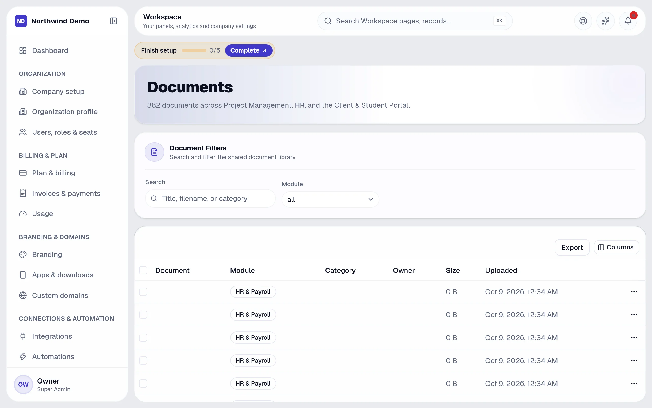 Workspace — Documents: the real screen