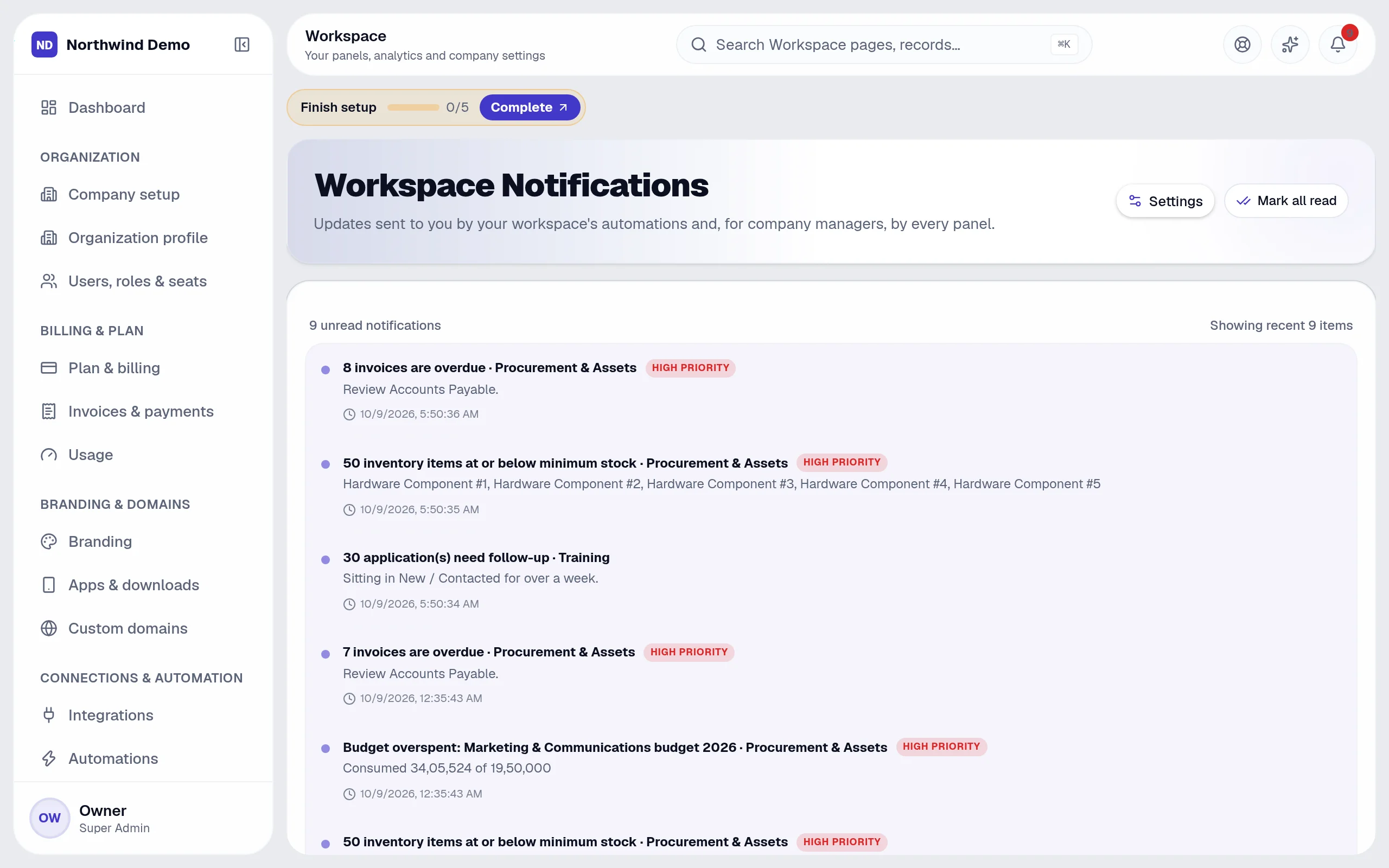 Workspace — Notifications: the real screen