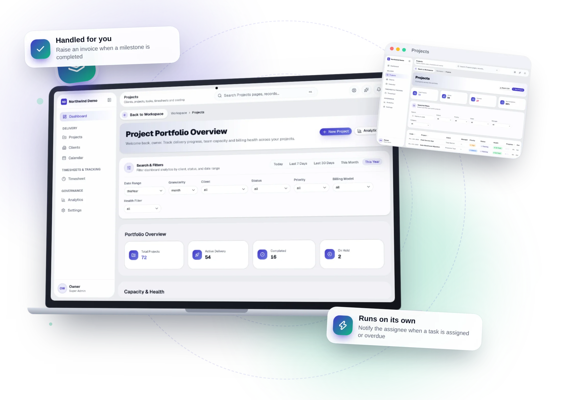 Projects — the real product, on its own artwork