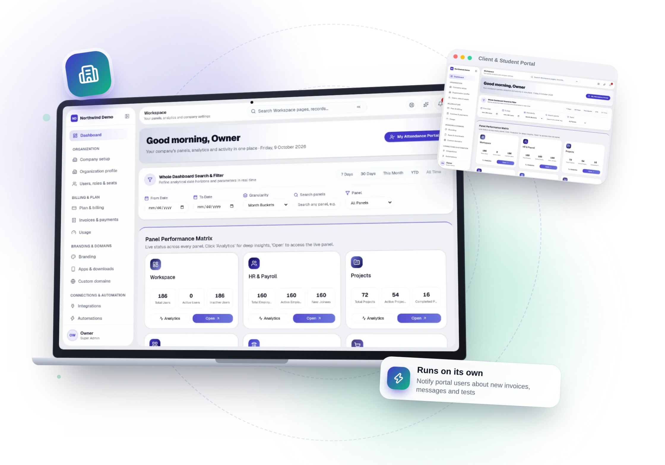 Client & Student Portal — the real product, on its own artwork