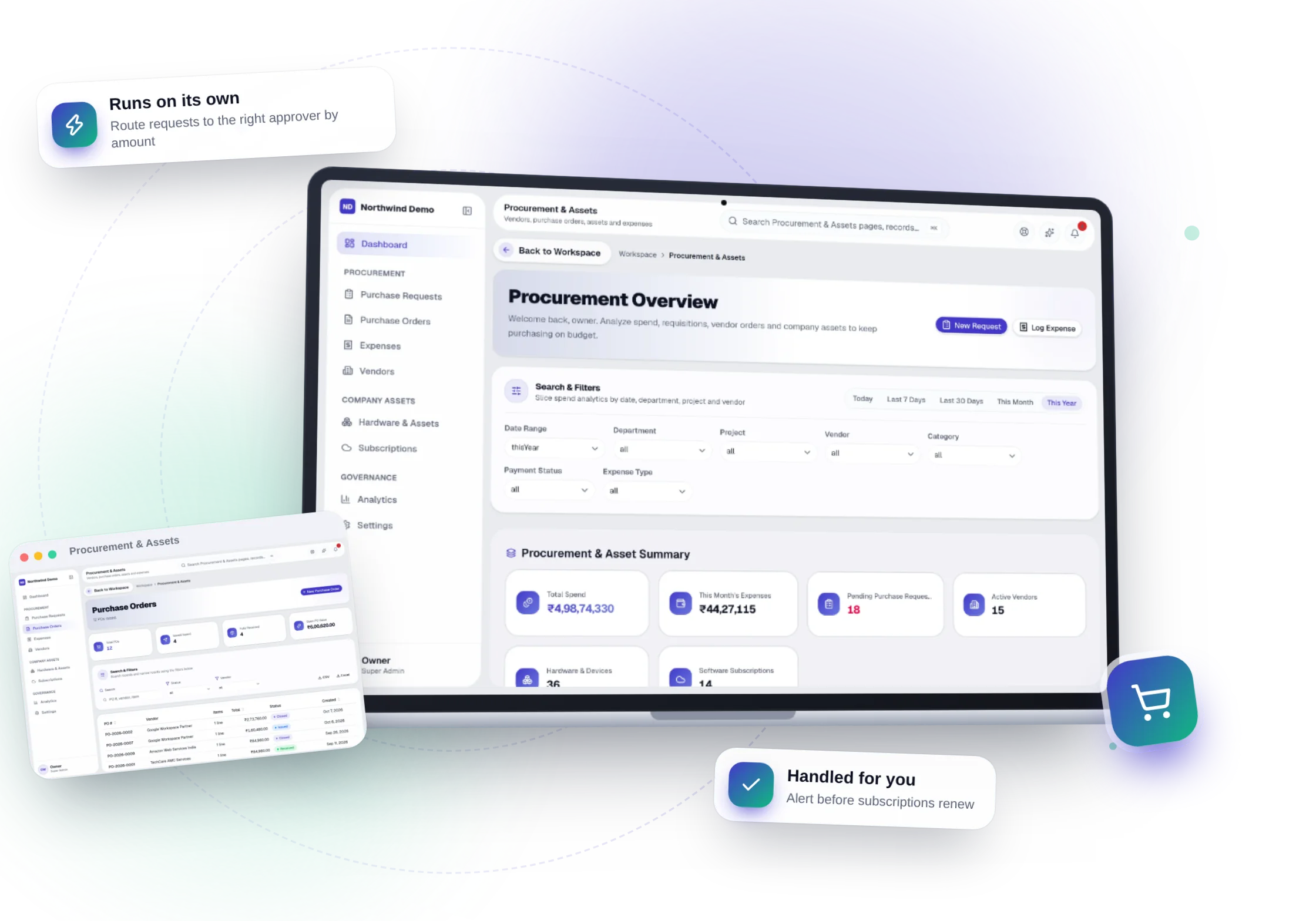 Procurement & Assets — the real product, on its own artwork