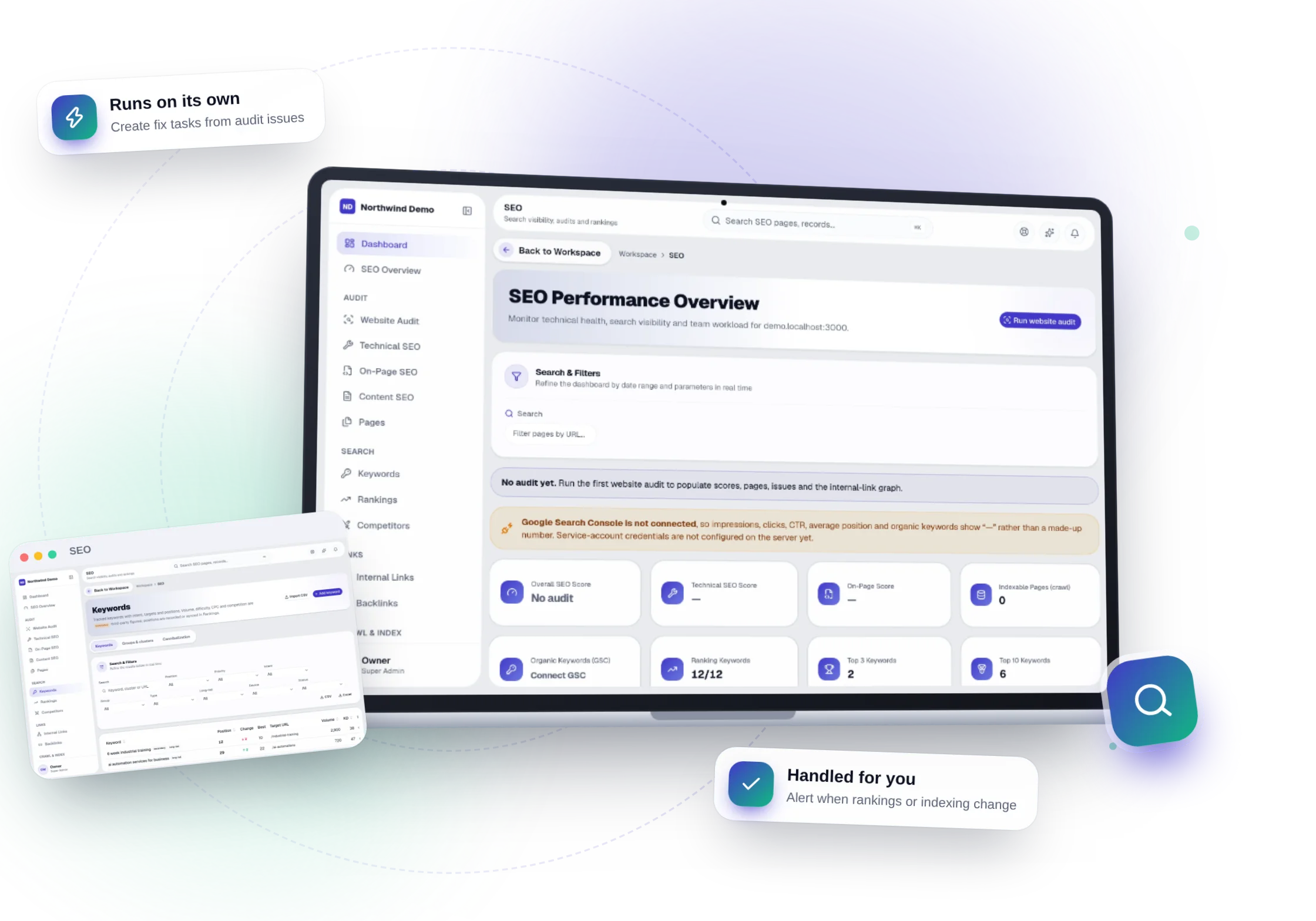 SEO — the real product, on its own artwork