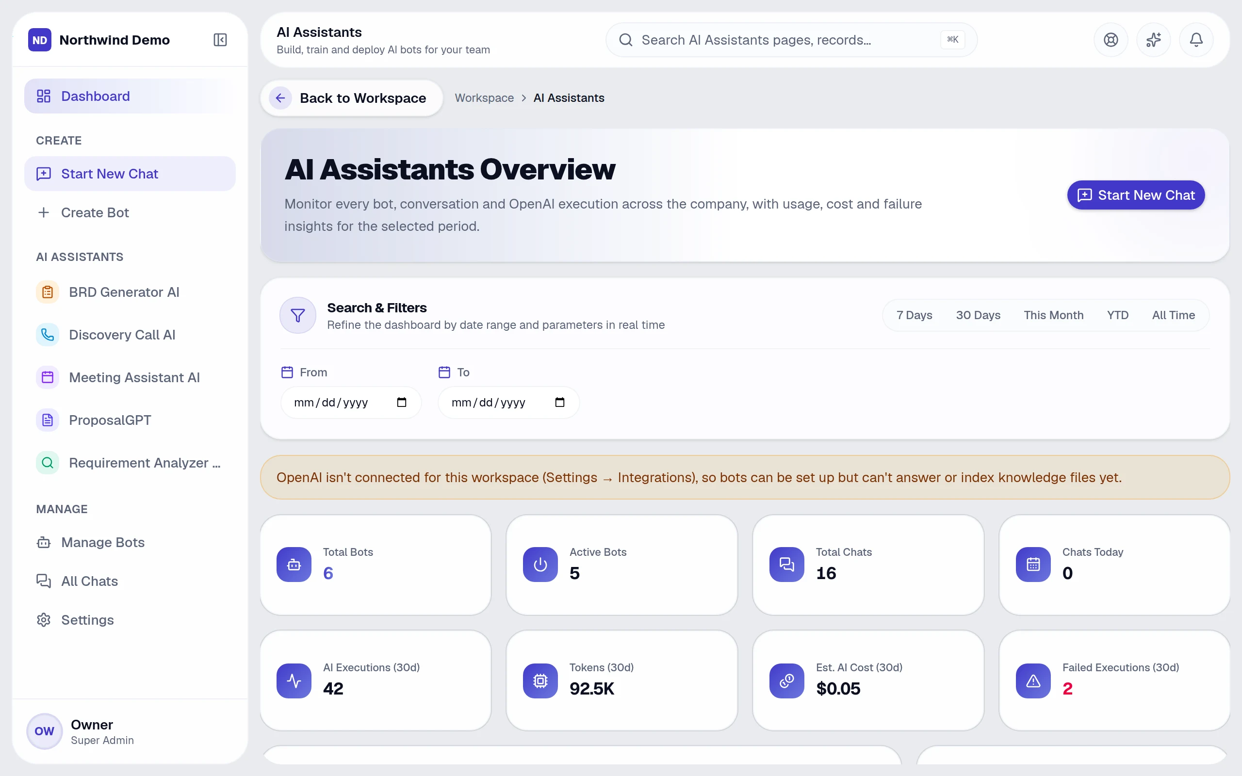 AI Assistants — real screen of the product on a laptop