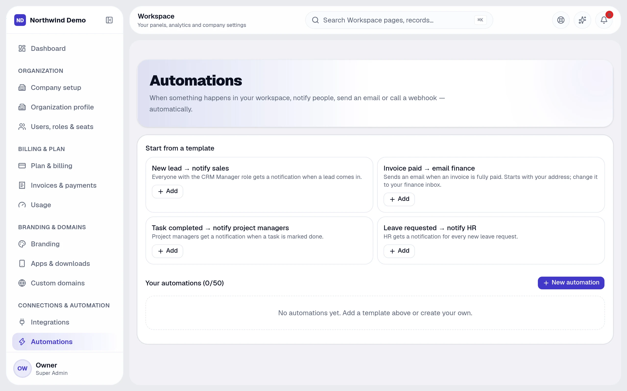 Build your first three automations — real screen of the product on a laptop