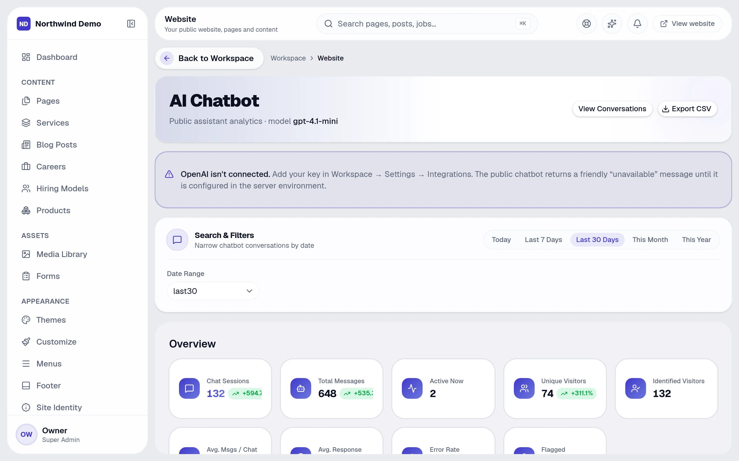 Put an AI chatbot on your website — real screen of the product on a laptop