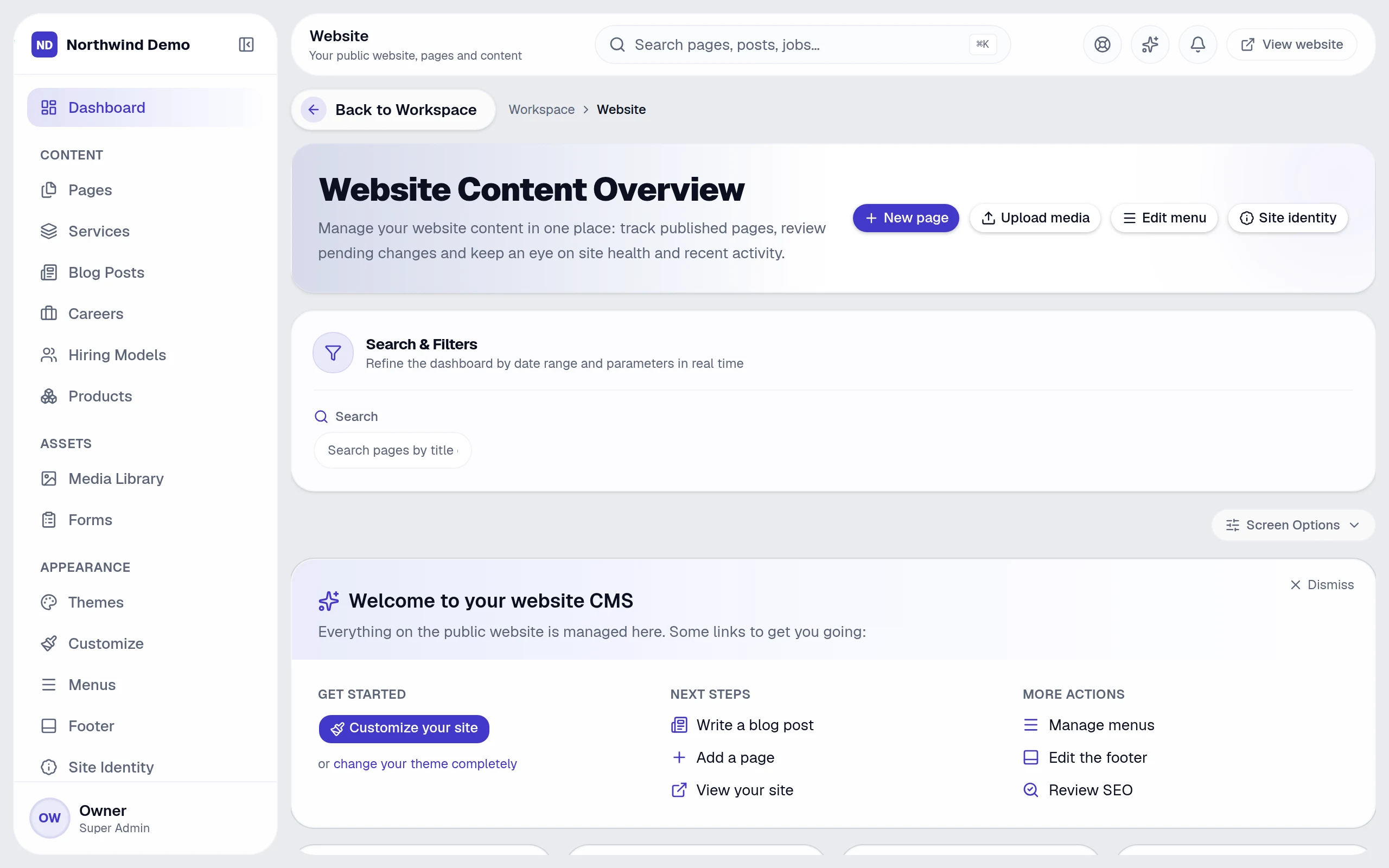 Public Website — real screen of the product on a laptop