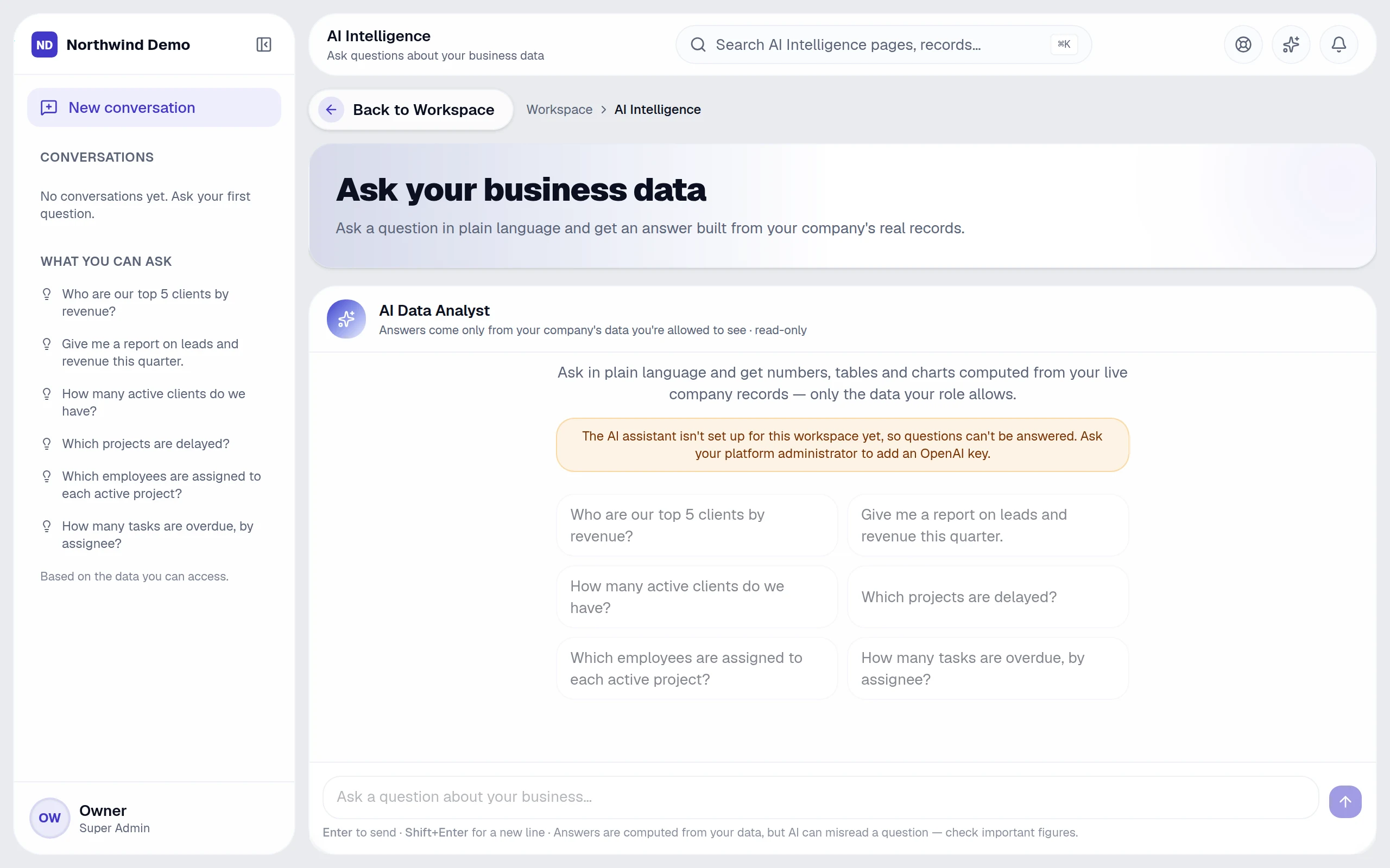 AI Intelligence — real screen of the product on a laptop
