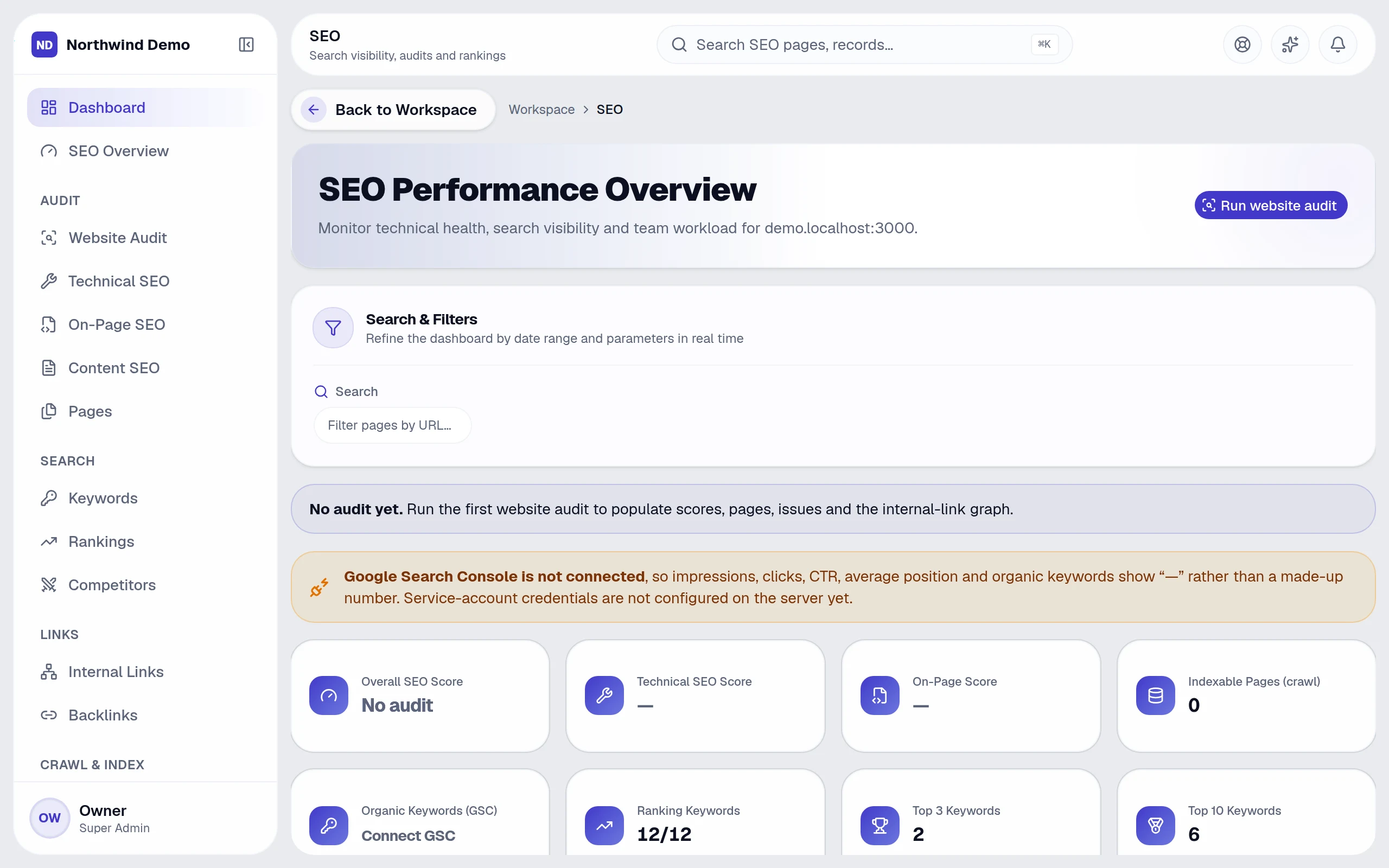 SEO — real screen of the product on a laptop