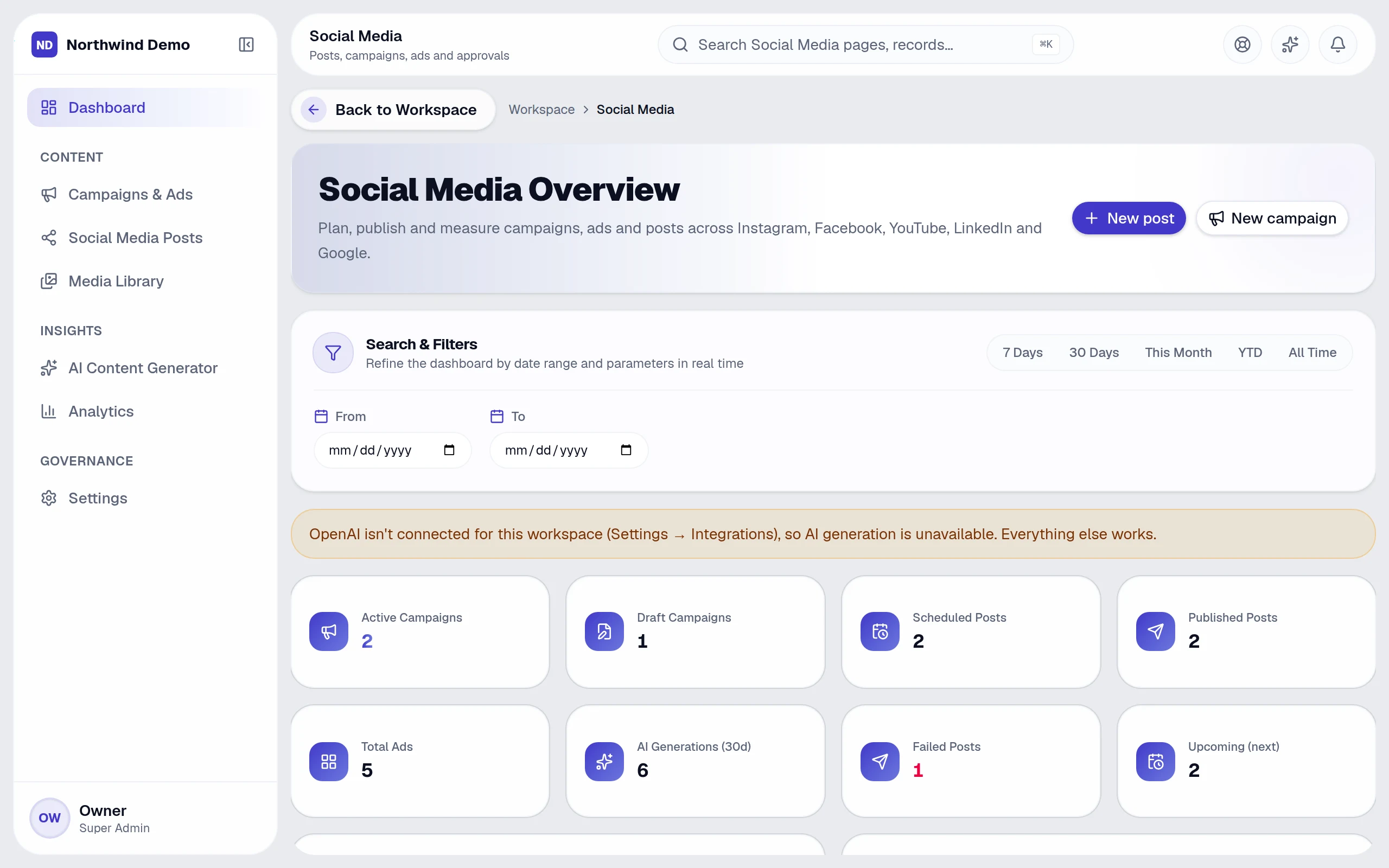 Social Media — real screen of the product on a laptop