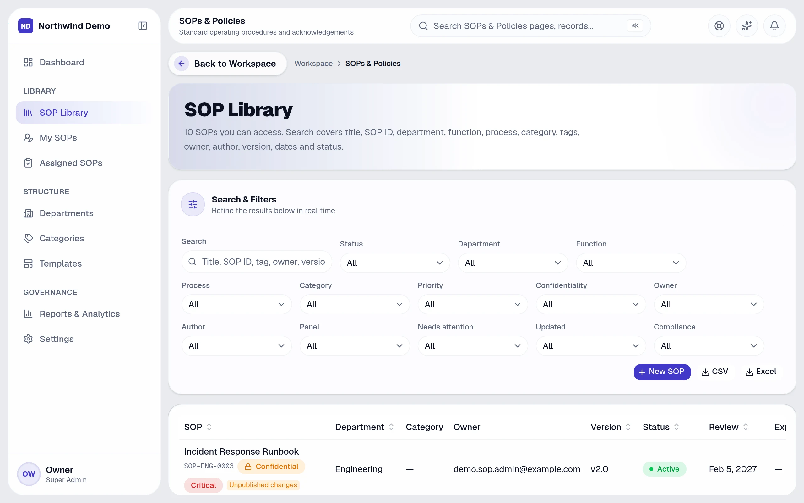 SOP library — real screen of the product on a laptop