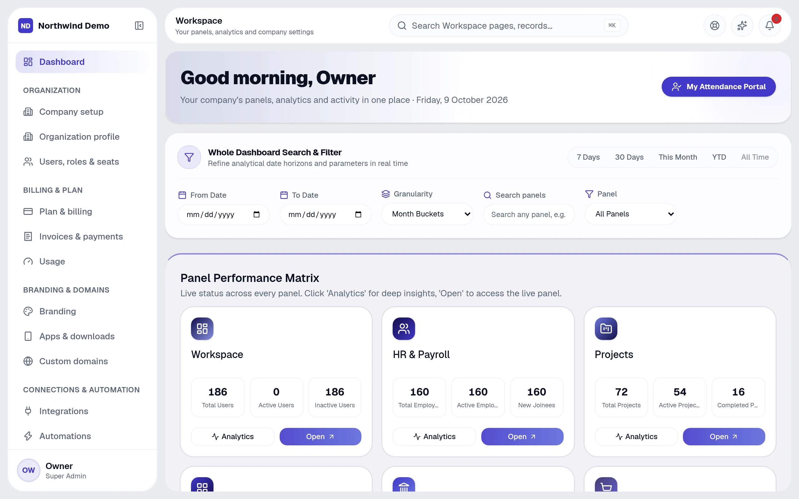 Import leads, clients and employees from CSV — real screen of the product on a laptop